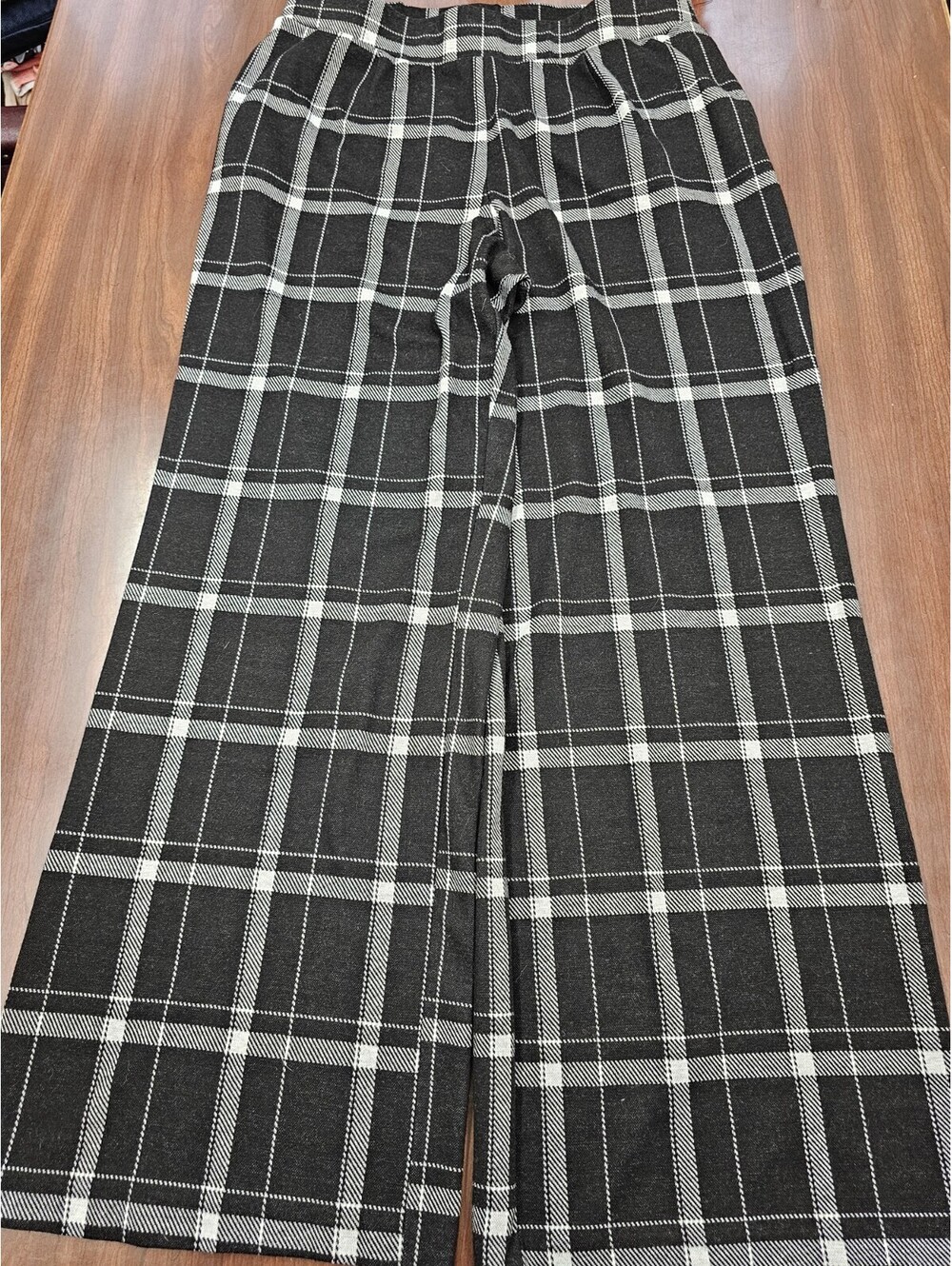 Womens 14 16W Black White Plaid Wide Leg Pants Stretch Plus Size Cato